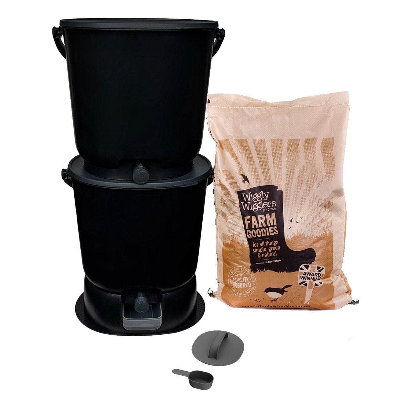Wiggly Bokashi Organko Essential Compost Kitchen Waste Value Pack …with 5kg of Bokashi / Black