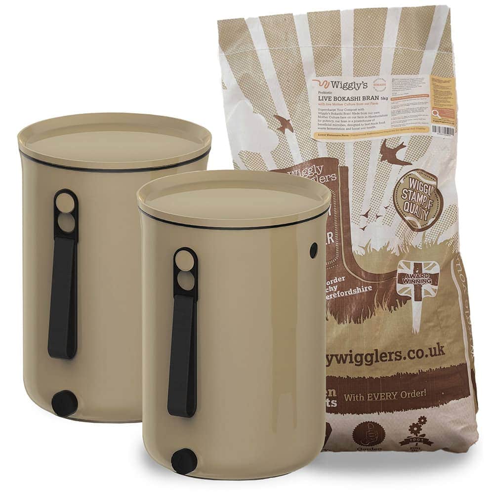 Wiggly Organko 2.0 Bokashi Compost Kitchen Waste Value Pack - Cappuccino (2 Bins) + 5kg Bokashi