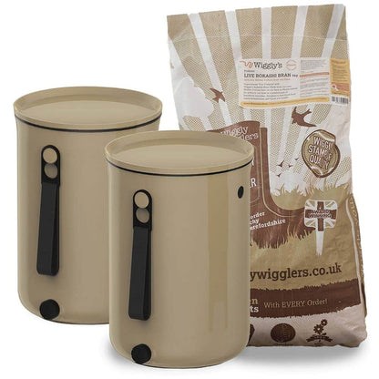 Wiggly Organko 2.0 Bokashi Compost Kitchen Waste Value Pack - Cappuccino (2 Bins) + 5kg Bokashi