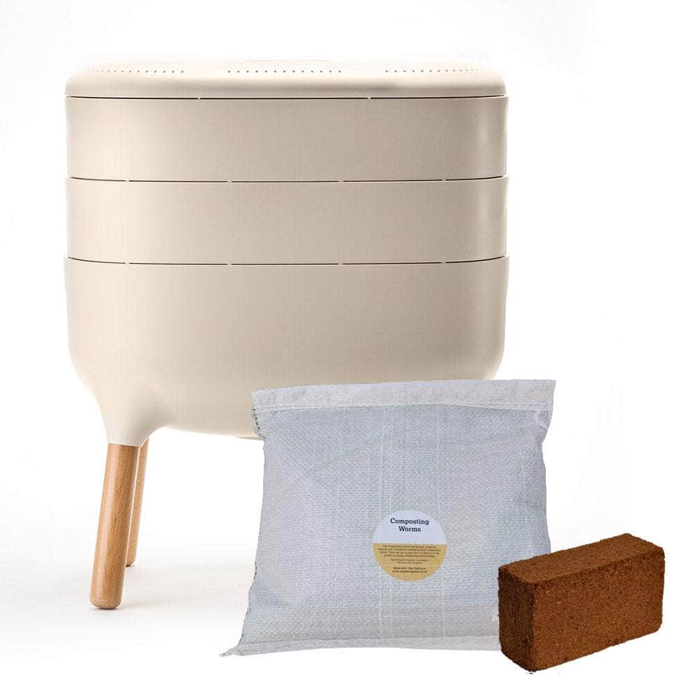 Wiggly Urbalive Worm Composter Wormery - 20 Litre - Starter Kit With 500g Composting Worms / Cream