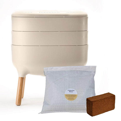 Wiggly Urbalive Worm Composter Wormery - 20 Litre - Starter Kit With 500g Composting Worms / Cream