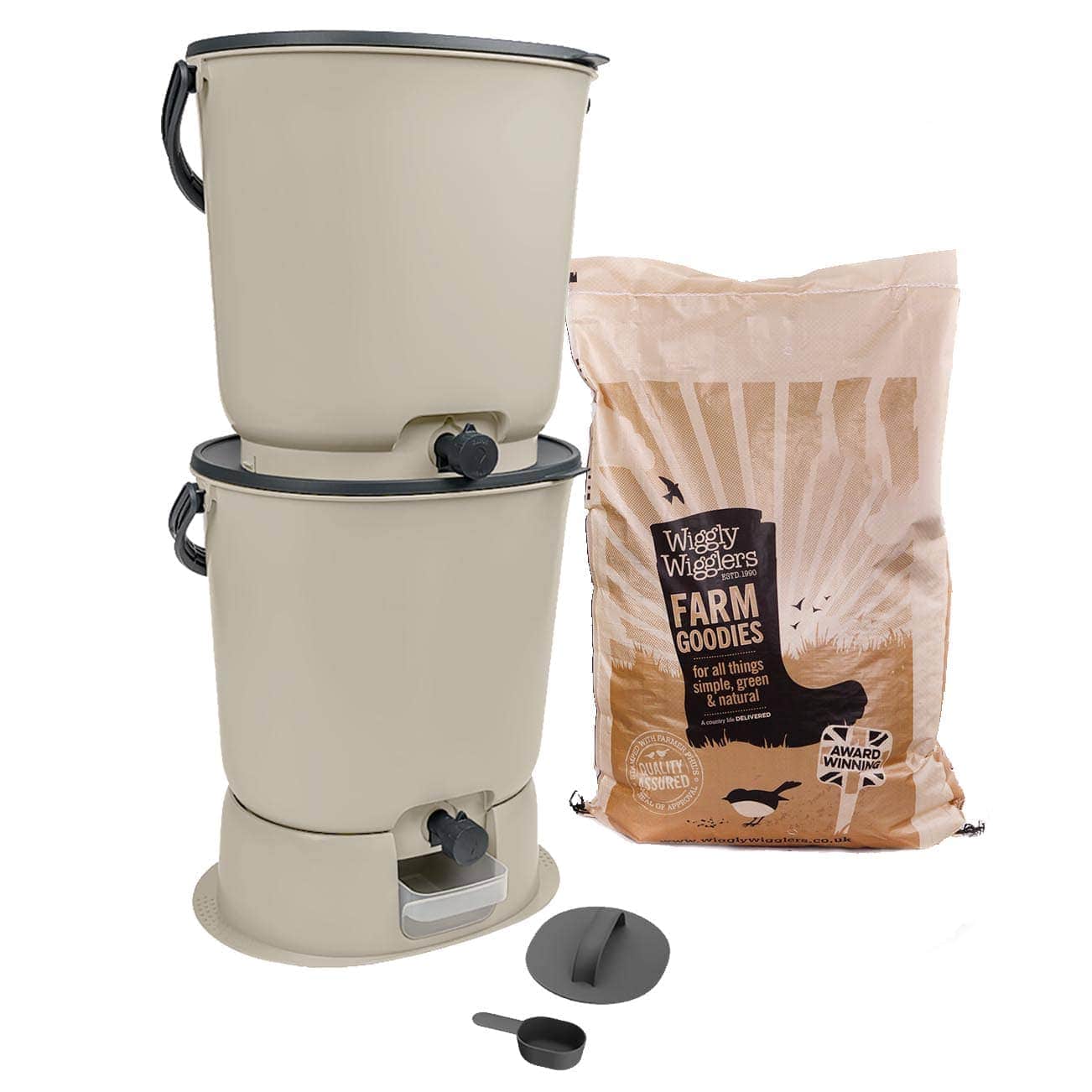 Wiggly Bokashi Organko Essential Compost Kitchen Waste Value Pack …with 5kg of Bokashi / Cream