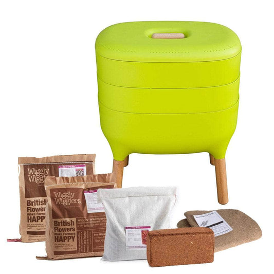 Wiggly Urbalive Worm Composter Wormery - 20 Litre Lime | Unit + Starter Pack