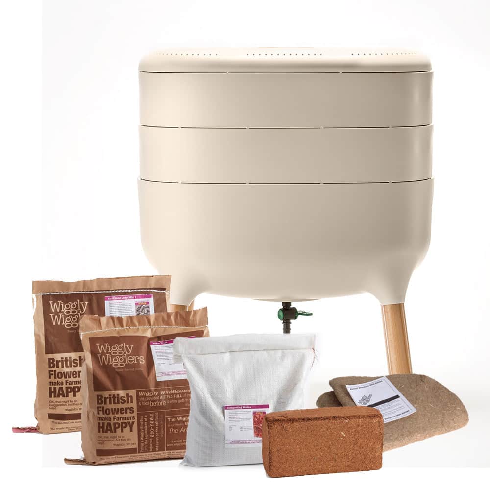 Wiggly Urbalive Worm Composter Wormery - 20 Litre Cream | Unit + Starter Pack