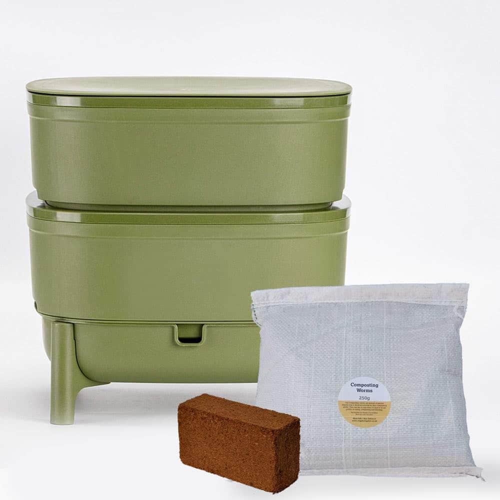 Compact Plastia Worm Farm from Wiggly Wigglers - Starter Kit With 250g Composting Worms / Green