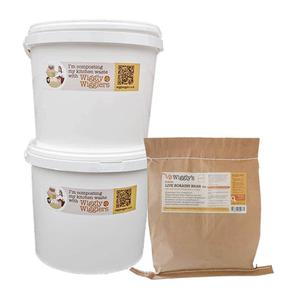 DIY Bokashi Composting Bundle – Turn Kitchen Waste into Living Soil Two Buckets with 2kg Bokashi & 2 litres Biochar (Black)