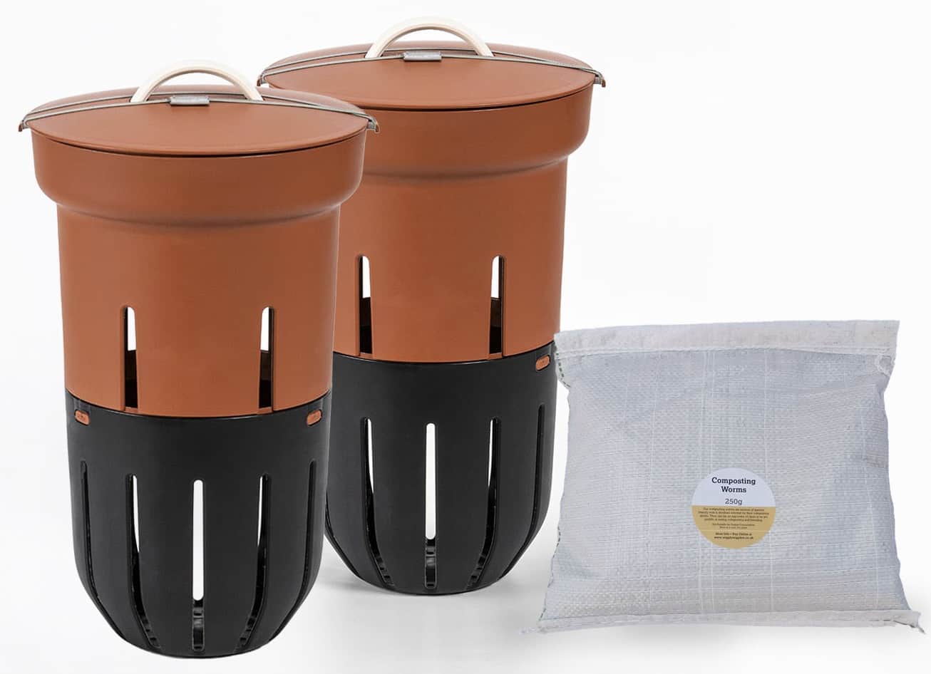 In-Ground Worm Farm Complete Kit – Turn Kitchen Waste into Living Soil (Raised Beds & Gardens) With 250g Composting Worms / TERRACOTTA / Double Pack *BEST VALUE*
