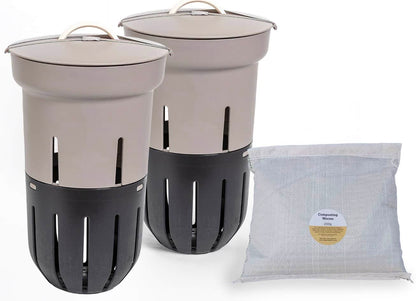 In-Ground Worm Farm Complete Kit – Turn Kitchen Waste into Living Soil (Raised Beds & Gardens) With 250g Composting Worms / TAUPE / Double Pack *BEST VALUE*