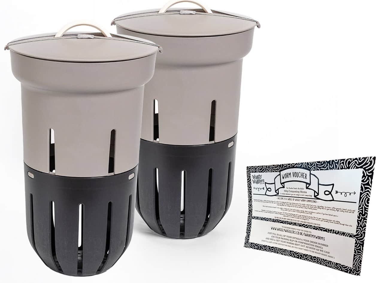 In-Ground Worm Farm Complete Kit – Turn Kitchen Waste into Living Soil (Raised Beds & Gardens) With 250g VOUCHER / TAUPE / Double Pack *BEST VALUE*