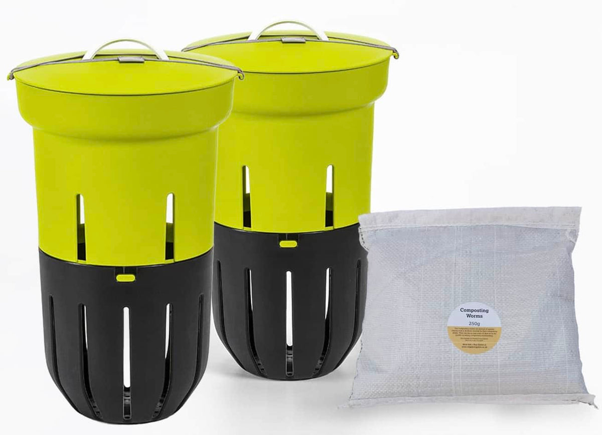 In-Ground Worm Farm Complete Kit – Turn Kitchen Waste into Living Soil (Raised Beds & Gardens) With 250g Composting Worms / GREEN / Double Pack *BEST VALUE*
