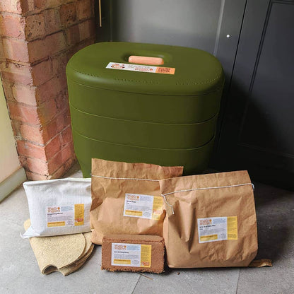 Wiggly Urbalive Worm Composter Wormery - Complete Kit OLIVE *NEW* / Start Now (Includes 500g Composting Worms)