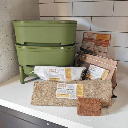 Compact Worm Farm from Wiggly Wigglers - Complete Kit With 250g Composting Worms / Green