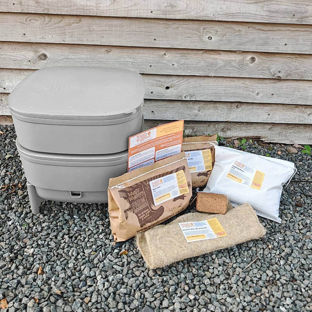 Compact Worm Farm from Wiggly Wigglers - Complete Kit With 250g Composting Worms / Grey