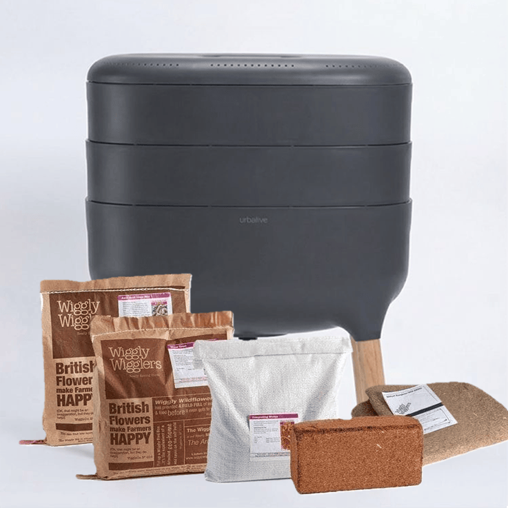 Wiggly Urbalive Worm Composter Wormery - Complete Kit ANTHRACITE *NEW* / Start Now (Includes 500g Composting Worms)