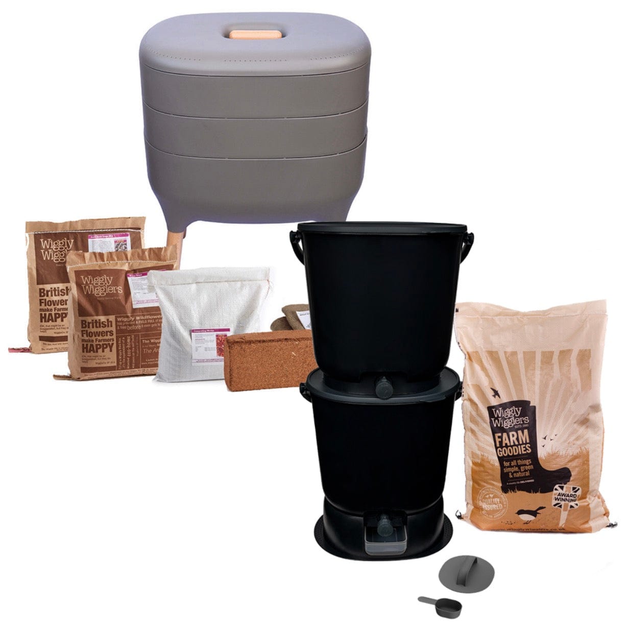 Urbalive Worm Composter Starter Pack Stone + Bokashi Organko Essential  Value Pack Black Bundle